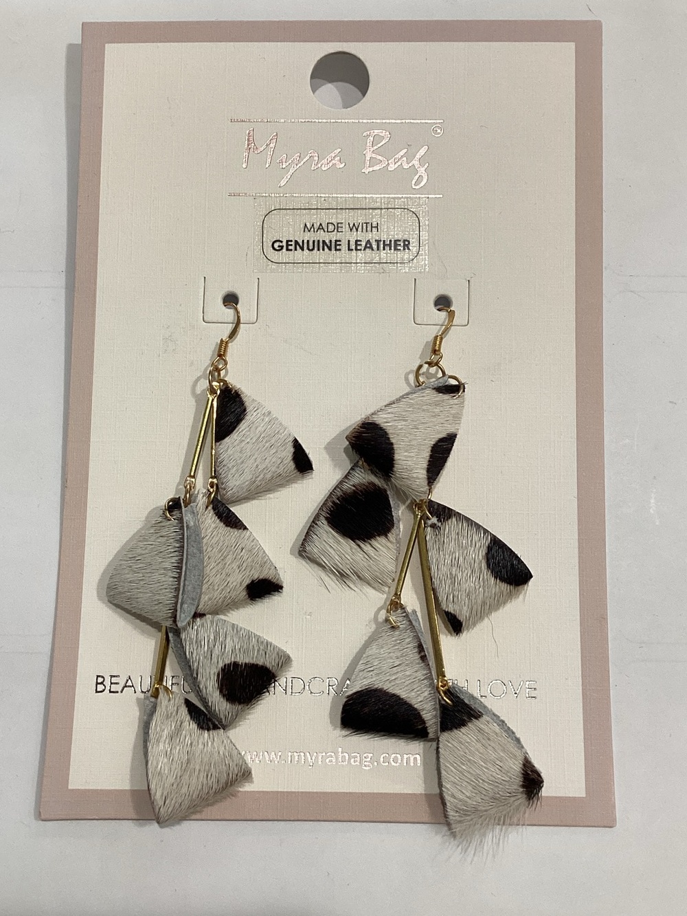 Myra Bag Black & White Spot Tiered Leather Drop Earrings